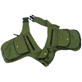 GURU SHOP Fabric Sidebag, Double Belt Bag, Goa Belt Bag, Black, Men/Women, Cotton, 20 x 18 x 5 cm, Festival Bum Bag Hippie, olive, Casual