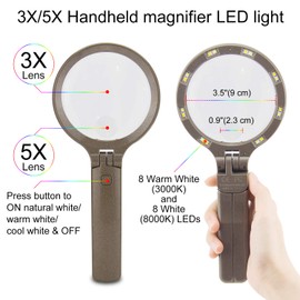 BIGLIGHT Magnifier with LED and Bracket, 3x5x Handheld 180 ° Foldable Magnifying Glass, Designed Specifically for Elderly Reading, Specifically for Maintenance Appraisal.