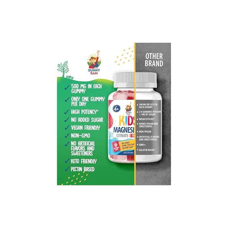 Sunny Sam Gomitas Magnesio Azúcar Niños Adolescentes 500mg Tranquilas Citrato