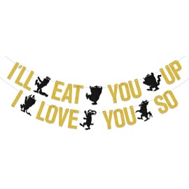 I'll Eat You Up I Love You So Banner Wild Birthday Party Decorations Baby Boy Wild One Party Decoration Boy 1st Birthday Party Supplies Black