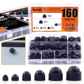 Rustark 160 Pcs Bolt Covers Screw Caps Assortment Kit M4 M5 M6 M8 M10 M12 Plastic Black Fitting Caps Nylon Insert Locknut for Matching Screws or Bolts with Storage Box