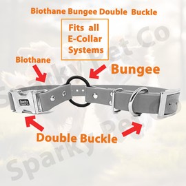 Sparky Pet Co -Zeus ECollar Replacement Strap - Bungee Loop Dog Collar - Waterproof Biothane - Adjustable - Double Buckle - Quick Snap Metal Clasp - Invisible Fence Systems - 3/4" x 28" Blue Refl