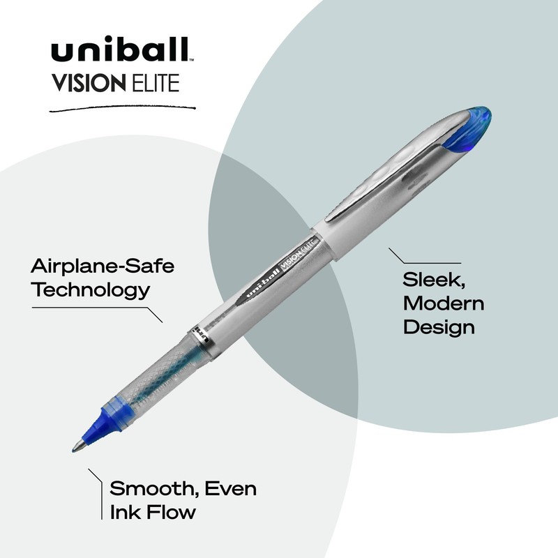 uniball Vision Elite Rollerball Pens, Bold Point (0.8mm), Blue, 12