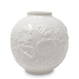 Vera Bradley Ceramic Vase for Home Decor, Cute Ceramic Vase for Centerpiece/Table/Mantle with Raised Floral Design, Meadow Bouquet Tonal Seedpearl