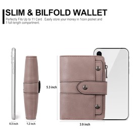 CLUCI Small Wallet for Women Leather Bifold Multi Mini Card Holder Organizer Designer Ladies Zipper Coin with Removable ID Window Two-toned Purple