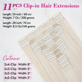 REECHO Hair Extensions, 11PCS Clip in Hair Extensions 24" Long Straight hair extensions HE005 Natural Soft Synthetic Hairpieces for Women Pearl Platinum