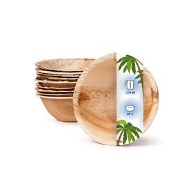 onlyleaf Palmware - Environmentally Friendly Disposable Tableware Made of Palm Leaves, Pack of 25, Round Palm Leaf Bowl, 275 ml, Diameter 13.5 cm, Salad Bowl, Dip Bowl, Soup Bowl, Serving Bowl, Snack