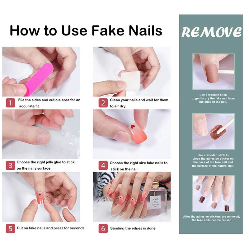 Caiguoer 24 Pieces Long False Nails Square Red Press On