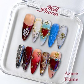 NailPhoria｜SURPRISE DEAL Collections (70 Styles) acrylic press nails:_Azure Flame_M