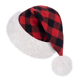 BHD BEAUTY Christmas Santa Hat Xmas Holiday Hat Adults Unisex Comfort Faux Fur for Christmas Party Supplies Red Buffalo