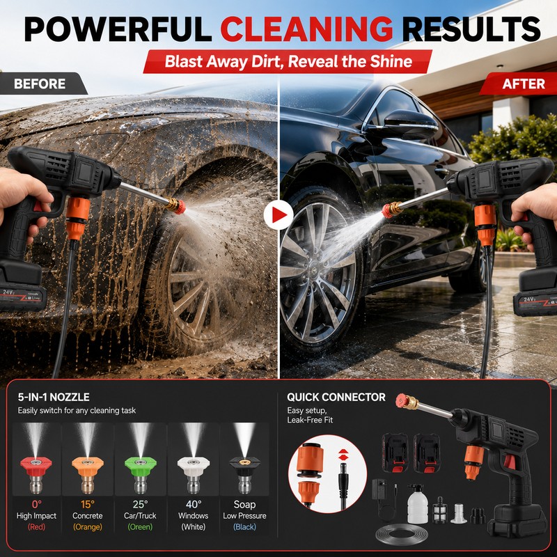 Cordless Pressure Washer for Car Cleaning – 30Bar Portable Spray