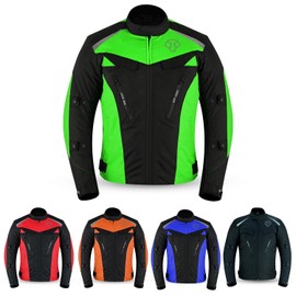 FOXKULL Motorsports Men’s Textile All-Season Motorcycle CE Armored Waterproof Protective with Air Vent Zippers (Small, Green)