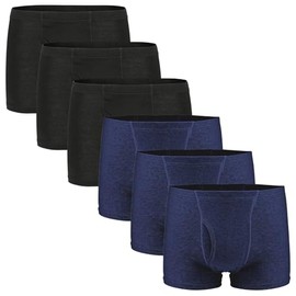 FAMI HELPER 6 Pcs Men's Incontinence Pants Incontinence Boxer Brief with Absorbent Pad 300 ML Urine Volume Cotton Washable Reusable Leakproof Incontinence Pants for Men Black & Blue Size L