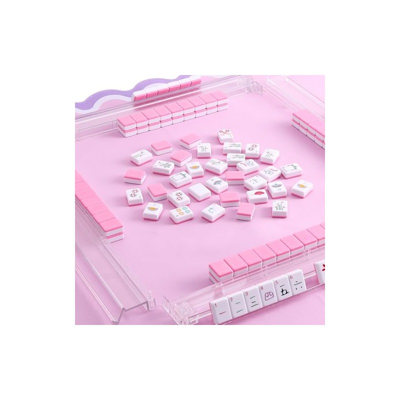 160 Pink Engraved American Mahjong Tiles Set with Carrying Bag