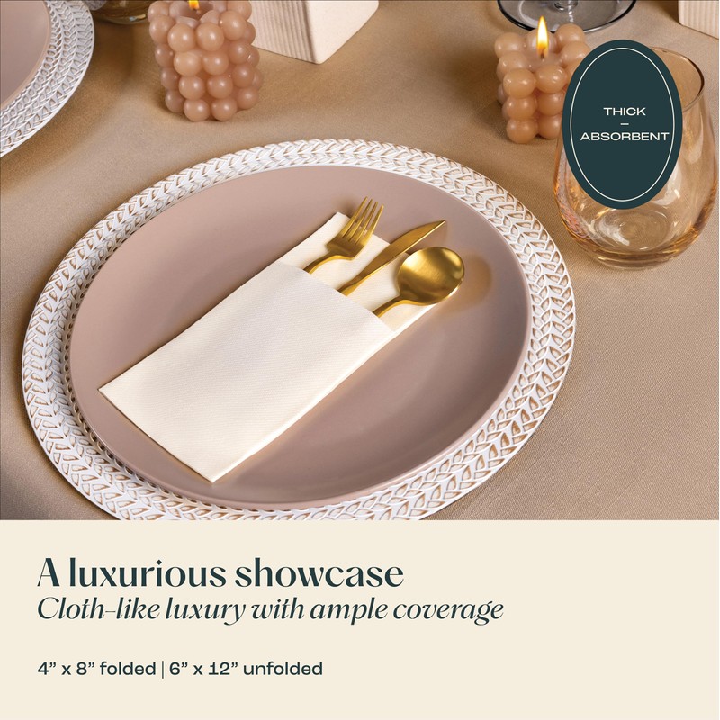 50-Pack Disposable Linen-Feel Dinner Napkins With Built-in Flatware Pocket, YELLOW