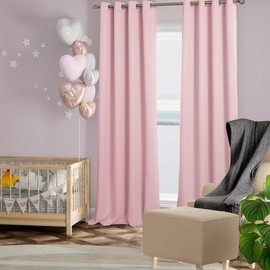 BGment Baby Pink 100% Blackout Curtains for Nursery Bedroom 95 Inch Length 2 Panels, Thermal Insulated Full Light Blocking Grommet Noise Cancelling Window Curtains for Girls Room, 52 Inch Wide Each