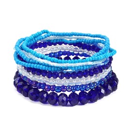 9PCS Bohemian Stackable Beaded Bracelets for Women Trendy Stretch Boho Black Multilayered Bracelet Charm Summer Beach Blue Bracelets Friendship Jewelry