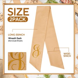 Yicentdp 2 Pcs Burlap Wreath Sash with Linen Embroidery Monogram Letter J for Front Door, Yard, Porch, Boxwood Wreath, Garland Decor