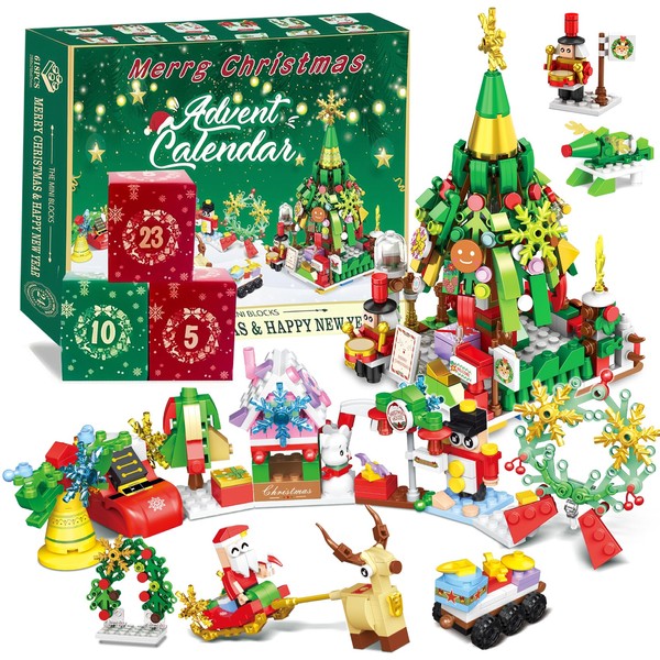 Advent Calendar 2024Christmas Building Blocks Toy,24 Days Countdown Calendar Building
