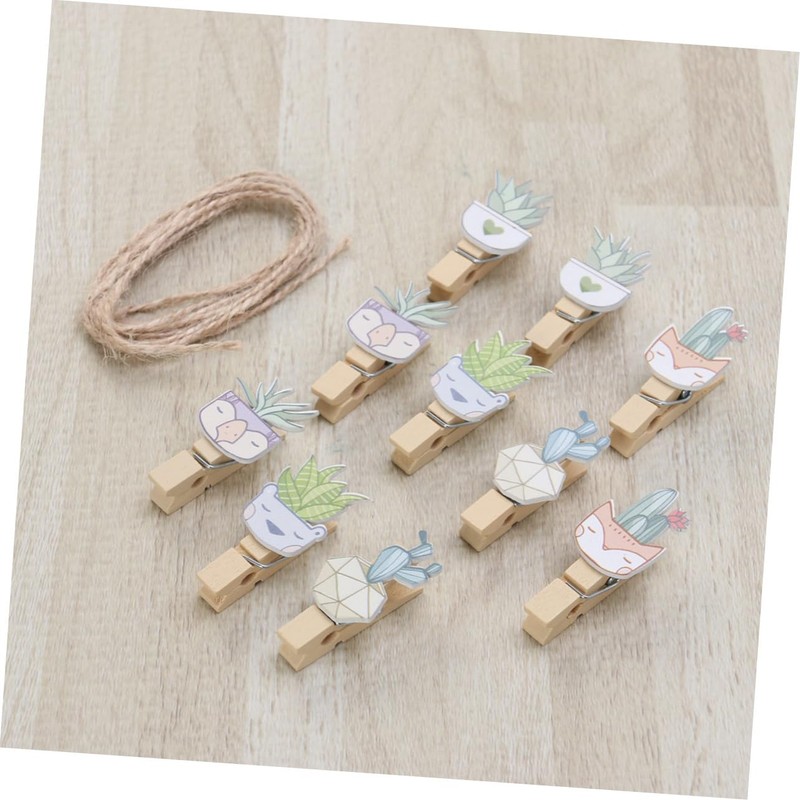 BIUDECO Creative Cactus Wooden Photo Clips 10/Pack Memo Photo Note