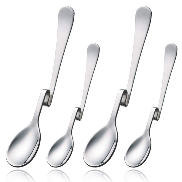 4 Stainless Steel Spoons with Curved Handles, Long Drink Spoon with Kinks, Latte Macchiato Spoon, Stainless Steel, Coffee Spoon, Honey Spoon with Curved Handles