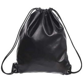 whatUneed Drawstring Bag for Men Women Leather Backpack Gym Bag Backpack Gym Bag Outdoor Travel Sports Bag Pack for Adults, Smooth Black