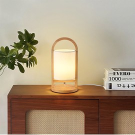 AFORTLO Table Desk Lamp,Minimalism Nordic Nightstand Night Light Japanese Handle Lamp Home Decor for Bedroom,Living Room,End Table or Office with Bulb