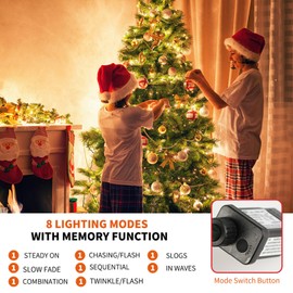 MZD8391 Upgraded 105FT 300LEDs Christmas Lights Outdoor Indoor String Lights 8 Modes Memory Function for Christmas Tree Party Decoration (Warm White)