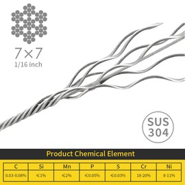 1/16 Wire Rope, 200FT 304 Stainless Steel Cable with 100Pcs Crimp Sleeves, Aircraft Grade, 7x7 Strand, 368lbs Breaking Strength, for Garden Trellis, Clothesline, Railing,Trellis