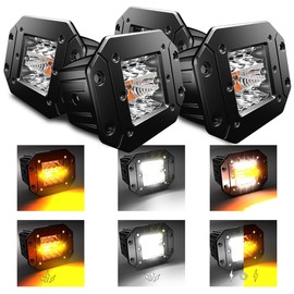 SLARY 4PCS 5 Inch Flush Mount LED Pods 6 Modes Amber/White Flasing Strobe Fog Lights Offroad Backup Light Reverse Light Grill Mount Light with Switch Wiring Harness for Truck UTV ATV SUV 4x4 Car