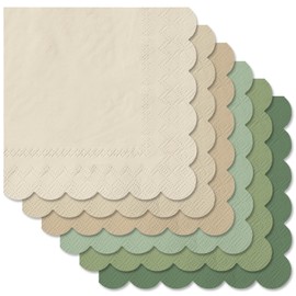 Whaline 120Pcs Sage Green Nude Cocktail Napkin 6 Colors Scalloped Disposable Paper Napkin Multi-colored Beverage Napkin for Home Bar Table Party Decor Supplies