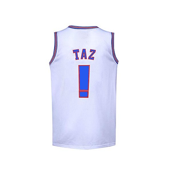BOROLIN Mens Basketball Jersey TAZ Moive Space Sports Shirts (White, Large)