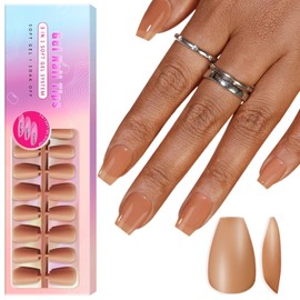 SXVME Soft Gel Nail Tips Short Coffin 300Pcs Pre-applied Tip Primer Nail Tips, Natural Brown Colored Gel Tips Acrylic Fake Nails Extensions Nude False Nails Press ons for Easy DIY