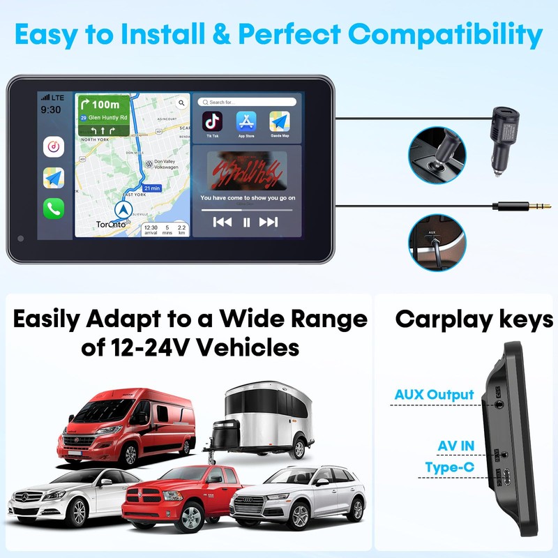 Carplay for Apple Portable Car Screen: Easy Setup 7 Inch
