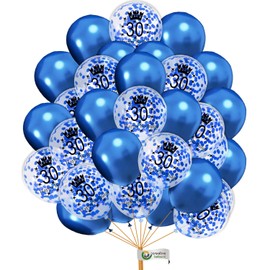 Blue 30th Birthday Balloons 12 Inch Age Printed Confetti Pearl Balloons Happy Birthday Balloons Birthday Decoration Pack of 1