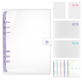 Mairearn A6 Sealing Book, Clear Binder, 6 Holes, 1 and 2 Squares, 20 Double-Sided Refills + 2 PP Sticker Mount, Removable, Collage, Girls, A6 Sticker Planner, Seal Organizer (Purple)