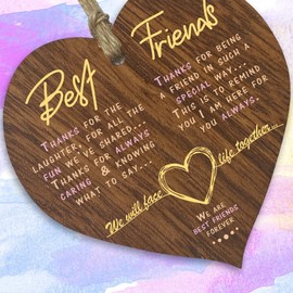 Best Friend Women Wooden Heart Sign Plaque, Gift Birthday Christmas for Women Dark Wood Hearts Sign, Xmas Decorations, Valentines hanging decorations, Special Friend Gifts, Bride Gift Box