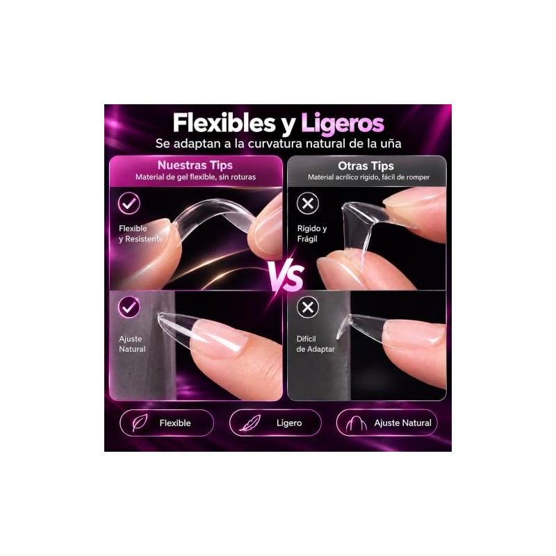 240 Piezas Tips para Uñas Soft Gel, Uñas Postizas Transparentes