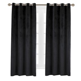 Cherry Home Set of 2 Heavy Velvet Flannel Blackout Window Curtains Drapes with Top Grommet Draperies Eyelet 52 inches Wide by 120 inches Long, Black for Bedroom Living Room