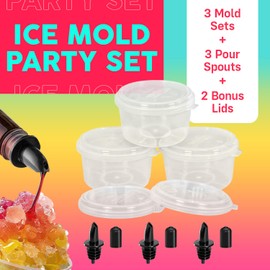 3 Pack Shaved Ice Molds for Hawaiian Shaved Ice Treats with Extra Lids and 3 Bottle Pouring Spouts. Freeze More Ice Pucks for Your Next Snow Cone Party. Fits S900A, S777 & More.