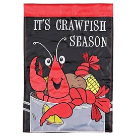 Dicksons Magnolia Garden 18 x 13 Inch Weather Resistant Polyester Outdoor Flag Decoration For Garden, Yard, Or Walkway, Red & Black, It's Crawfish Season