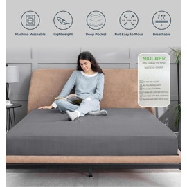 Grounding Fitted Sheet Gray with Silver Fiber&Organic Cotton Soft Earth Grounding Well Bed Sheets - Grounded Conductive Bed Sheets for Better Sleep (Full XL)