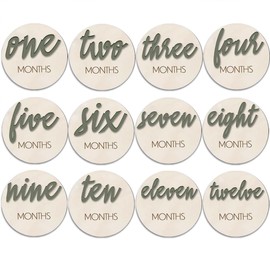 Baby Months Signs， Baby Neutral Monthly Milestone Card，6 Pack Baby Monthly Milestone Wood Markers Disc，Baby Announcement Sign， Baby Milestone Block Baby Keepsake