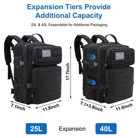 Military Tactical Backpack 40L Large Day Backpack for Men Molle Army 3 Days Assault Pack Bag with USB Charging Port Laptop Backpacks with Customs Anti-Theft Lock for Travel Hiking Camping (Black)