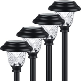 Balhvit Glass Solar Lights Outdoor, 4 Pack Super Bright Solar Pathway Lights, Up to 12 Hrs Long Last Auto On/Off Garden Lights Solar Powered Waterproof, Stainless Steel LED Landscape Lighting for Yard