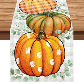 Polka Dot Pumpkin Fall Table Runner Autumn Thanksgiving Friendsgiving Harvest Festival Decorations and Supplies for Home Kitchen Dining Room Table (13 X 72 Inch)