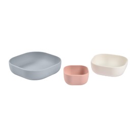 Beaba Silicone Mealtime Nesting Bowls, Baby Toddler Dinnerware Sets, Soft, Stackable and Unbreakable Set of 3 Bowls, Grey