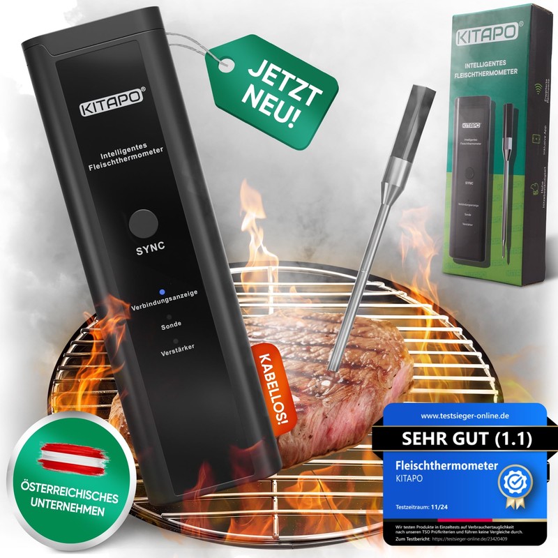 KITAPO Wireless Meat Thermometer [Includes App], Grill Thermometer, Intelligent Roasting