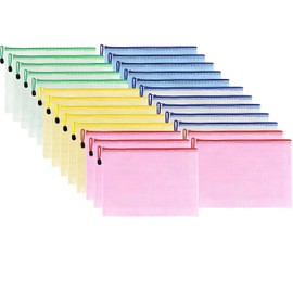 Voittozege 25PCS A5 Zippered Pouches, Small Zippered Pouches,Plastic Zip Wallets Folder,Plastic Mesh Document Wallets for Office Study Supplies, 5 Color