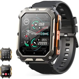 1.83" Military Smart Watches for Men with Bluetooth Call, Activity Tracker with 123 Sports Modes, IP68 Waterproof, Men's Smartwatch with Heart Rate Blood Pressure AI Voice Assistant (Gold)